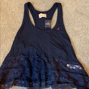 Hollister navy blue tank with lace on the bottom